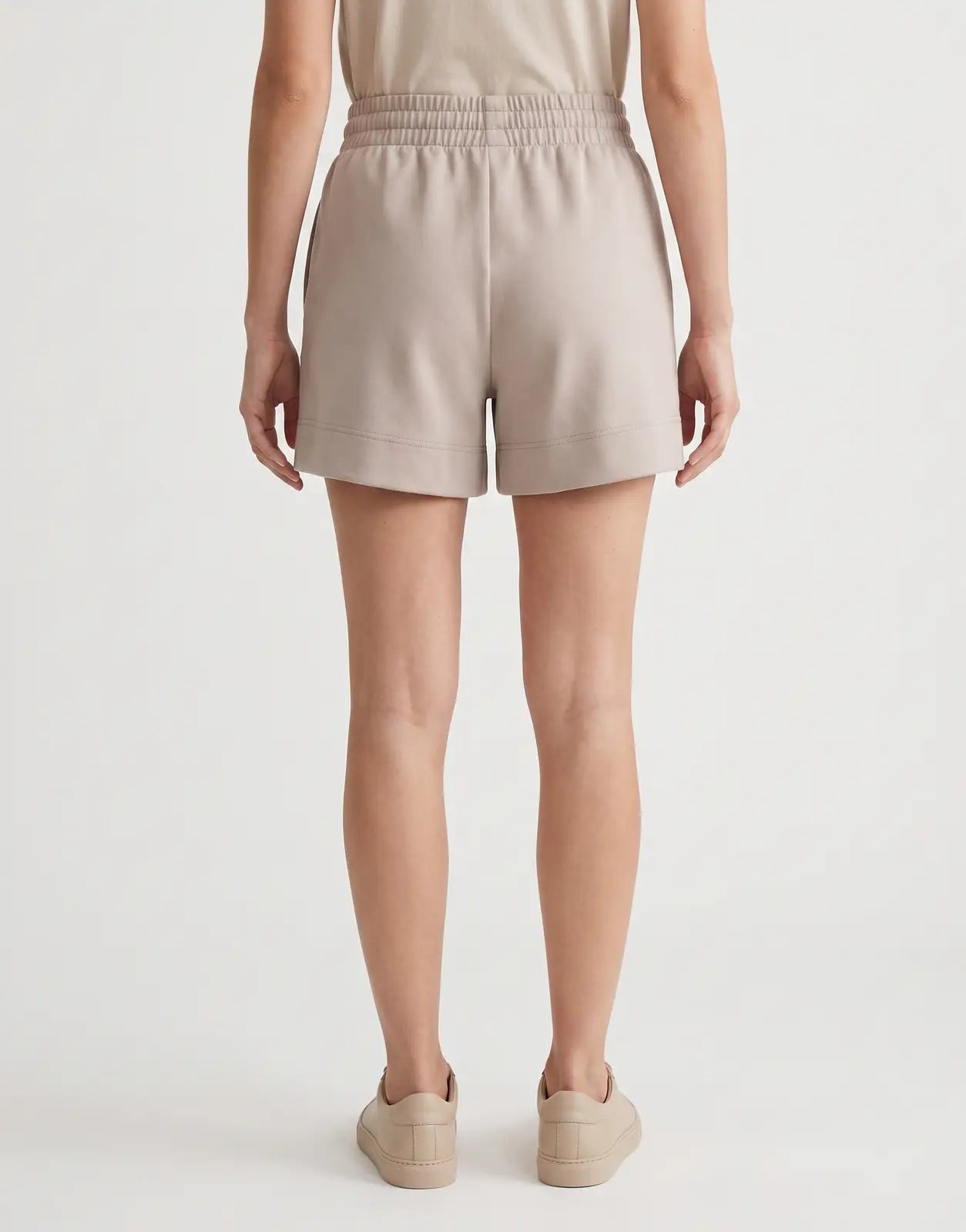 Polo Zoe Soft Track Mushroom Shorts, featuring an elastic waistband and relaxed fit, displayed from the back.