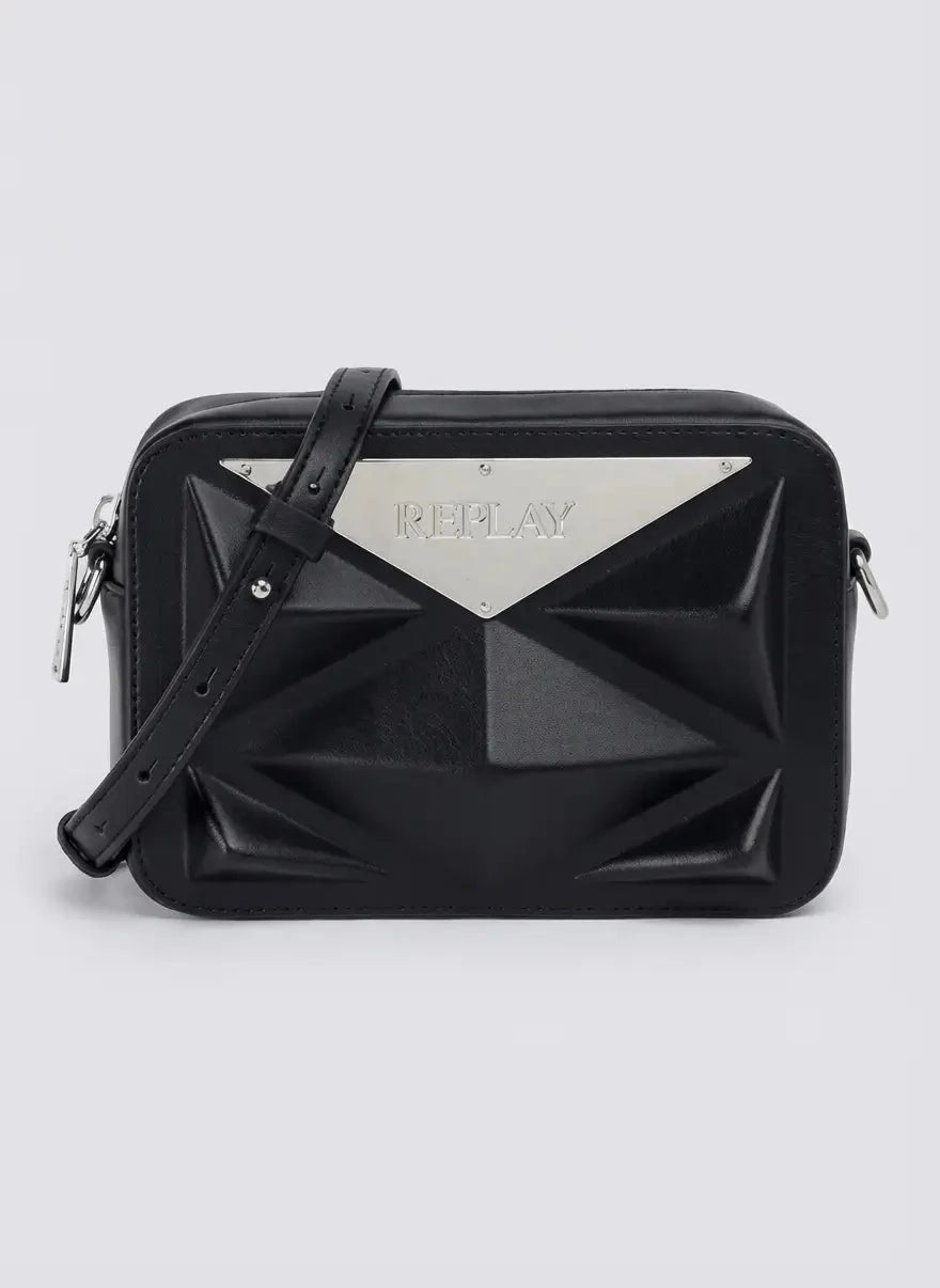 Replay Large Metal Diamond Black Crossbody Bag - Subwear