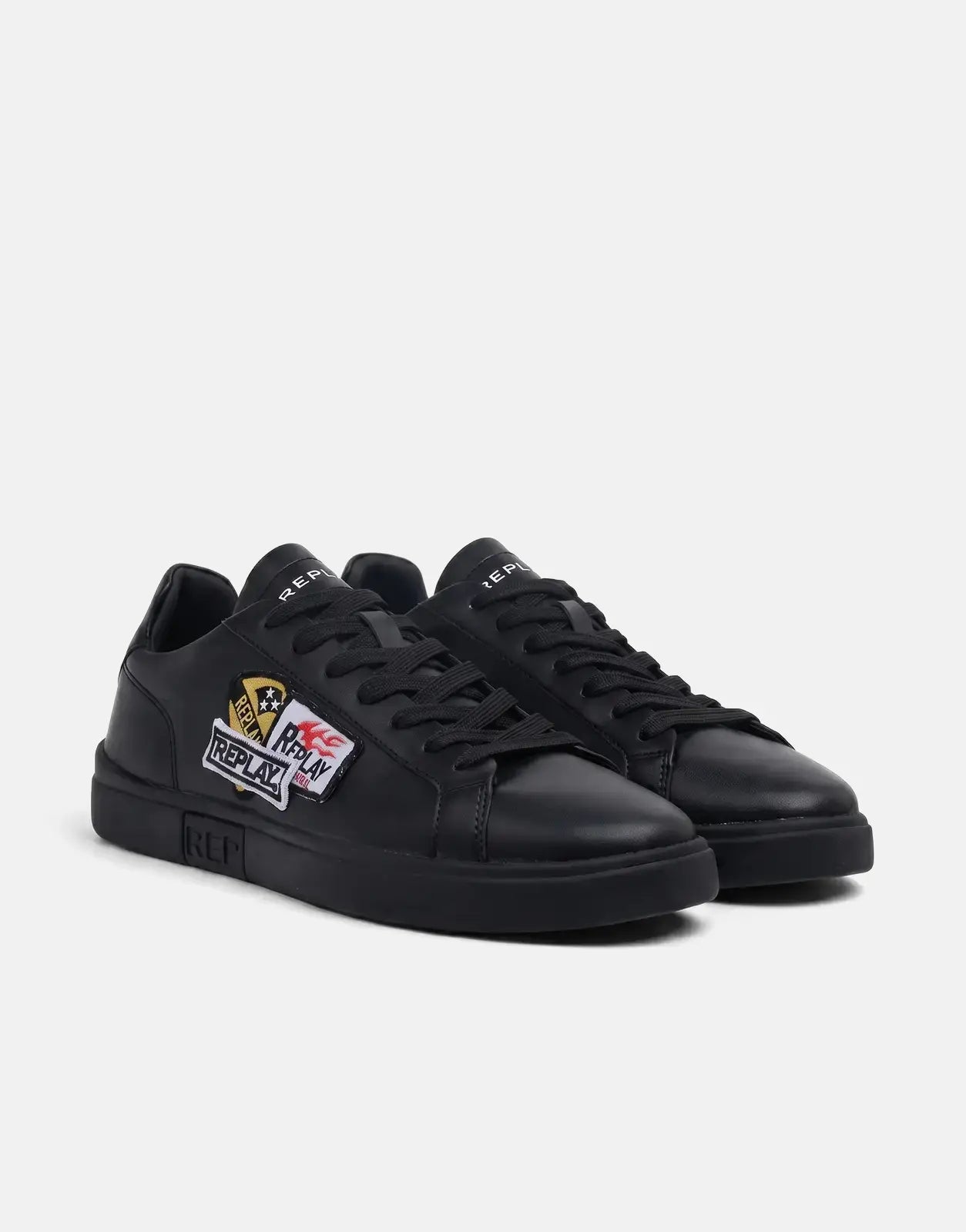 Replay Polys M Combo Sneaker Black low-top lace-up sneakers with stitched Replay logo patches on the side.