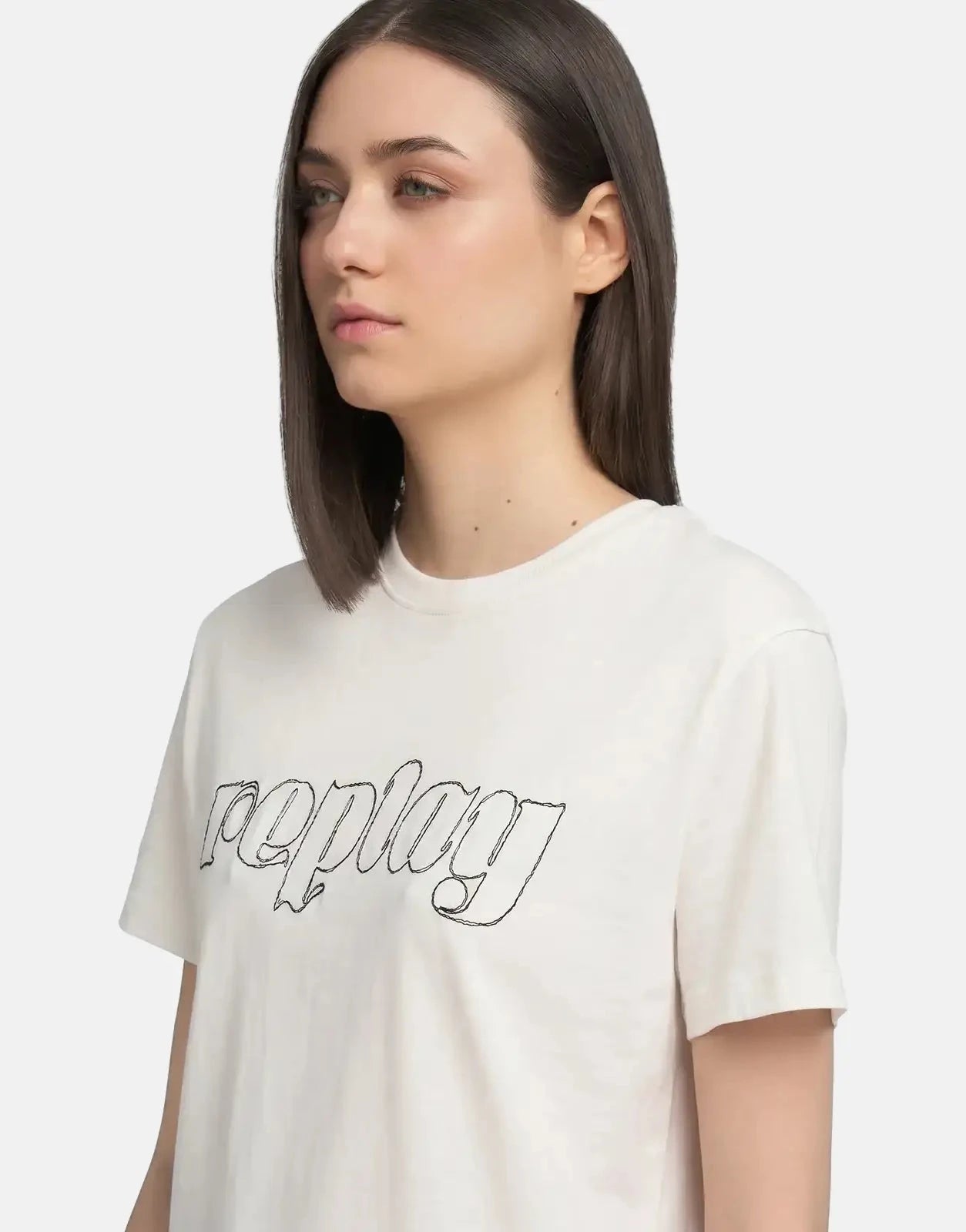 Replay Stitched Logo Font Natural White T-Shirt - Subwear