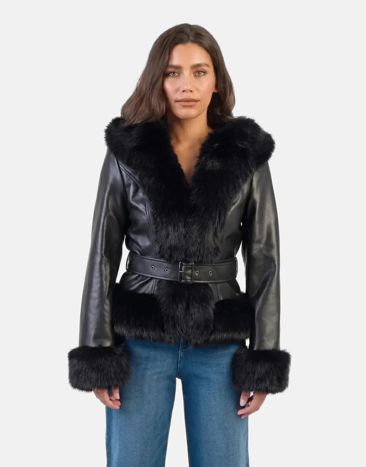 Sissy Boy Cherish You Belted Faux Fur Black Jacket - Subwear