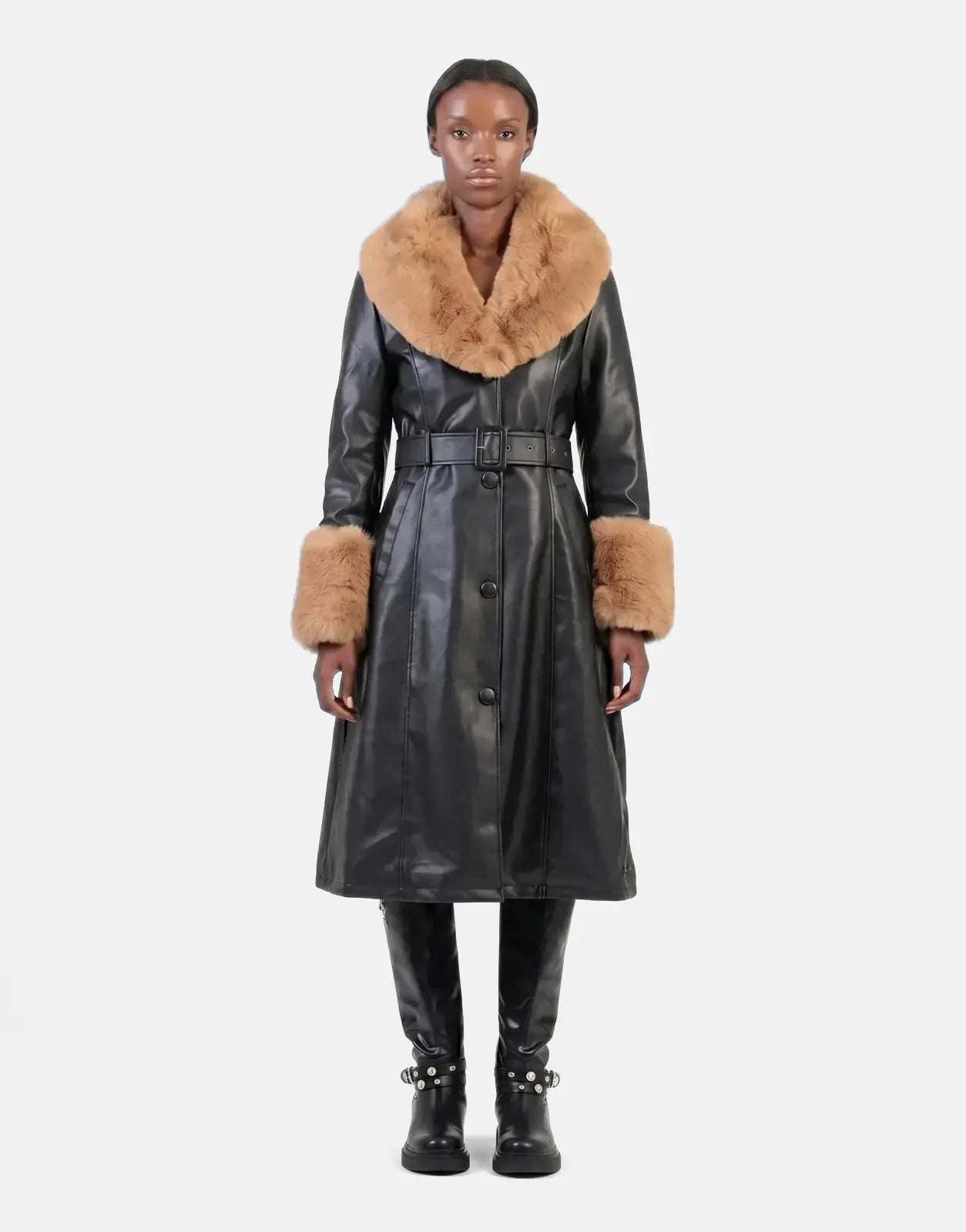 Sissy Boy Deal Breaker Faux Fur-Trimmed Black/Brown Coat - Subwear