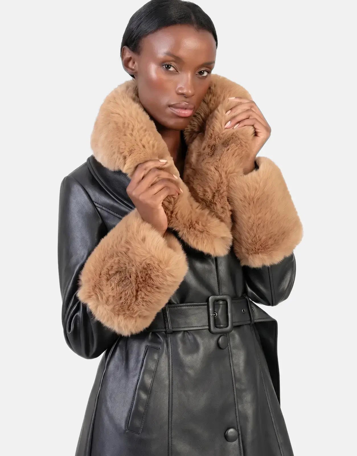 Sissy Boy Deal Breaker Faux Fur-Trimmed Black/Brown Coat - Subwear