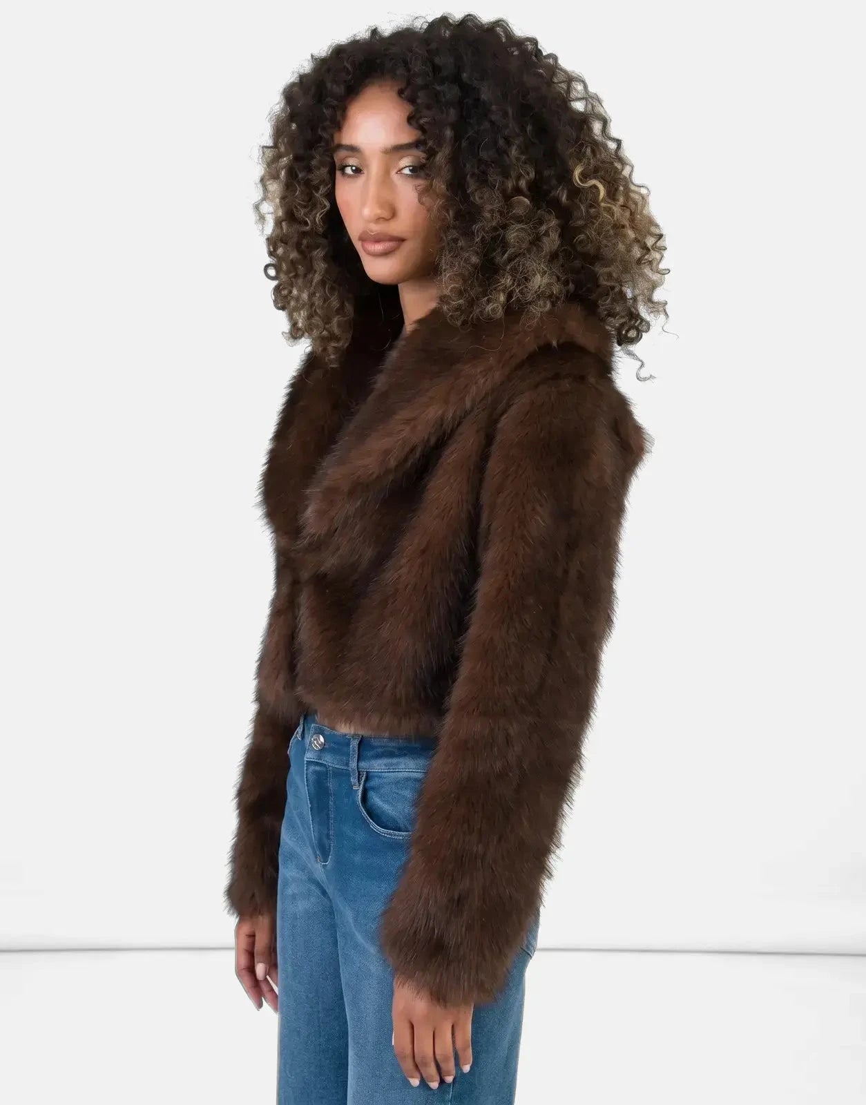 Sissy Boy Needing Me Faux Fur Cropped Brown Jacket - Subwear