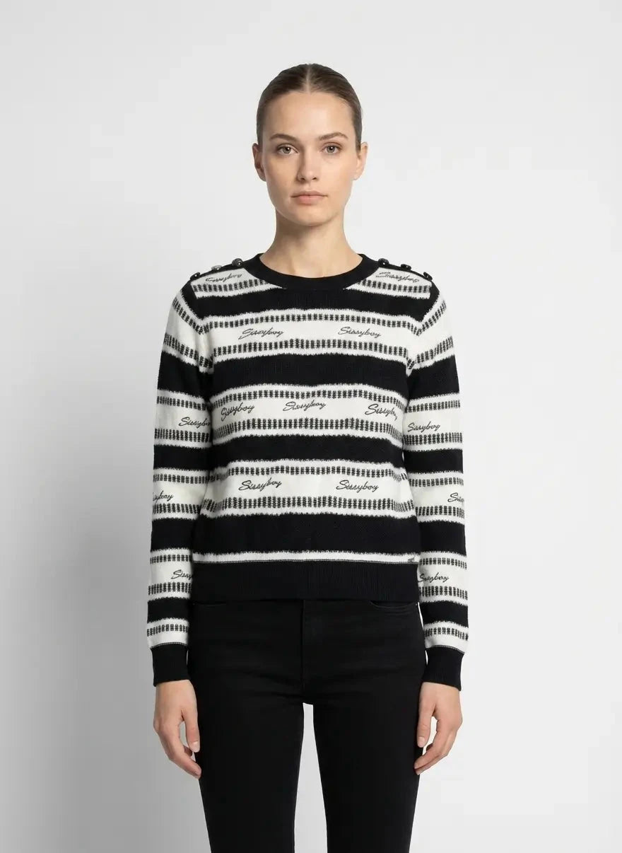 Sissy Boy Stripe Jersey Miss You More Black/Offwhite Sweater - Subwear