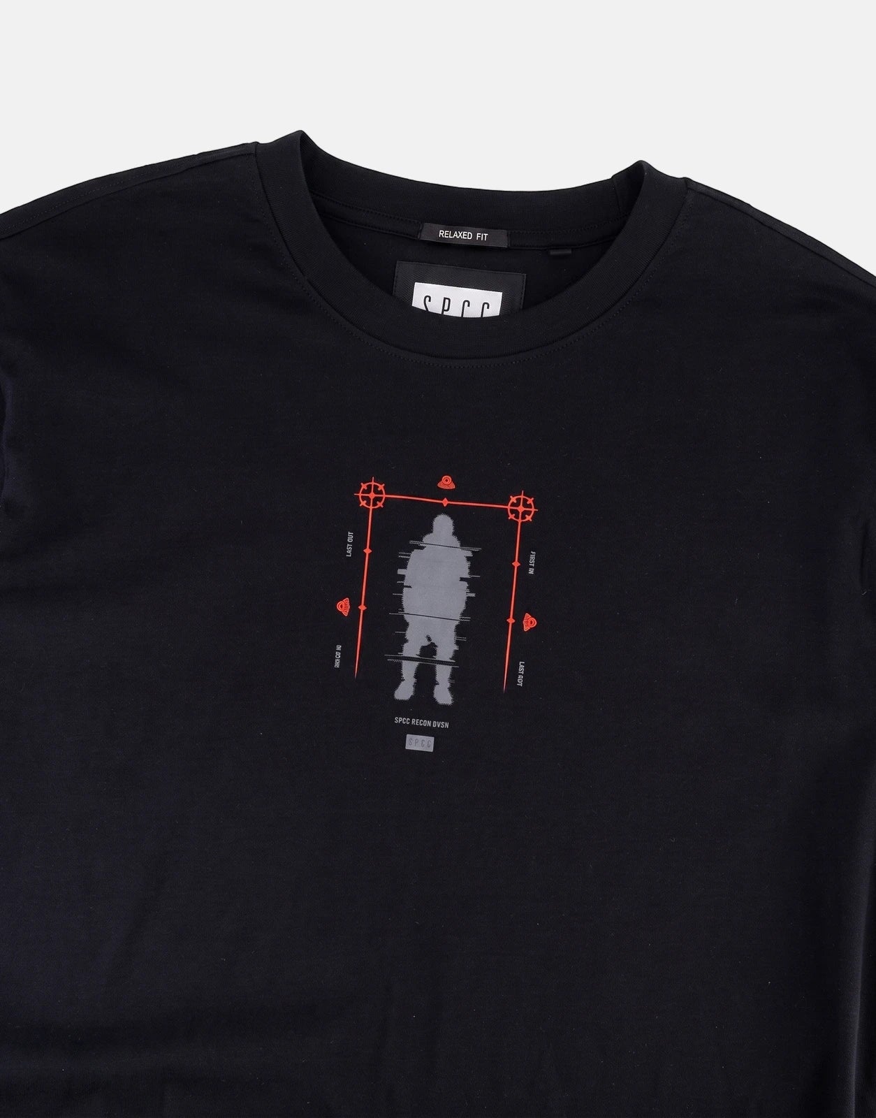 SPCC Recon Overwatch black long-sleeve t-shirt for men, featuring a distinctive grey and red graphic print, displayed in a