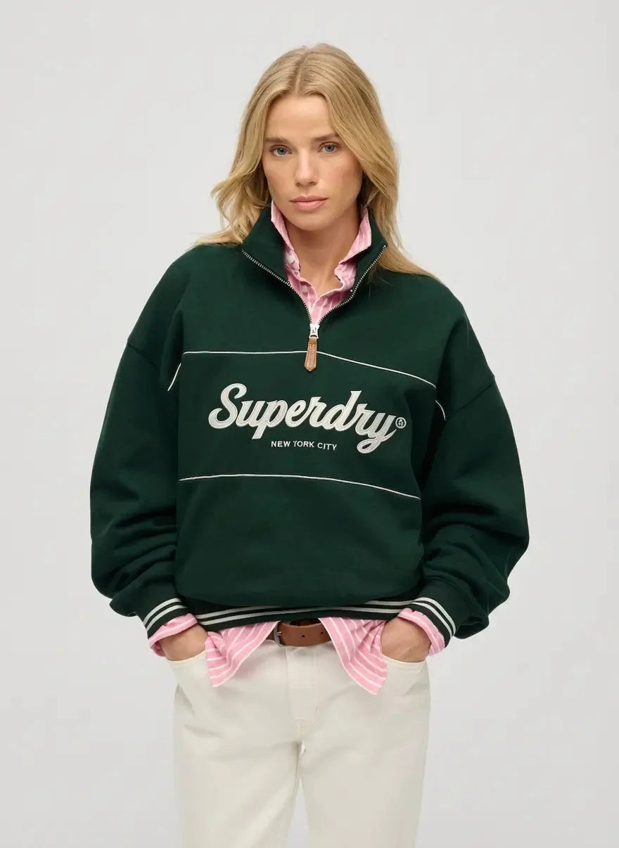 Superdry Country Club Loose 1/4 Zip Enamel Green Sweatshirt - Subwear