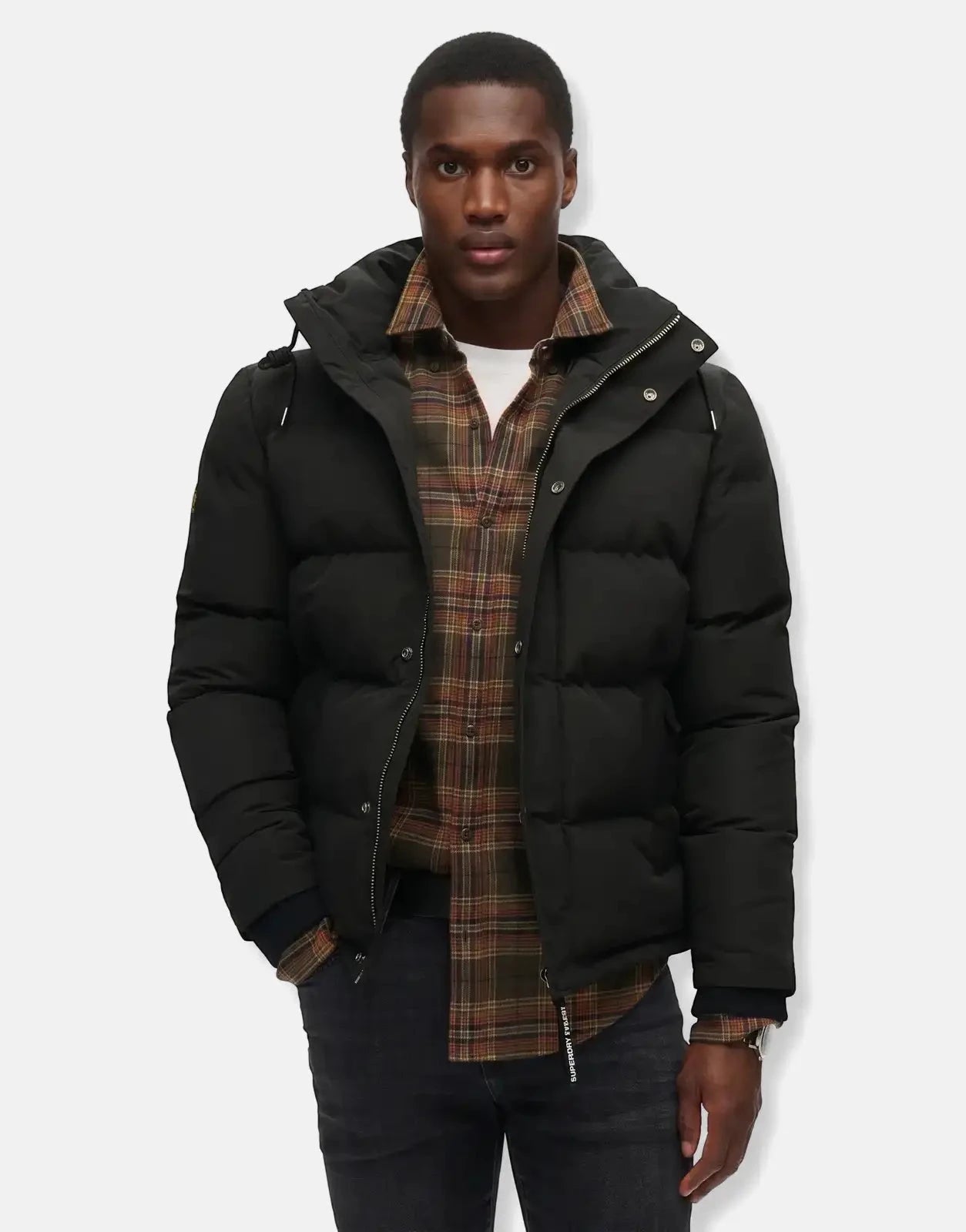 Superdry Everest Short Hooded Puffer Jet Black Jacket - Subwear