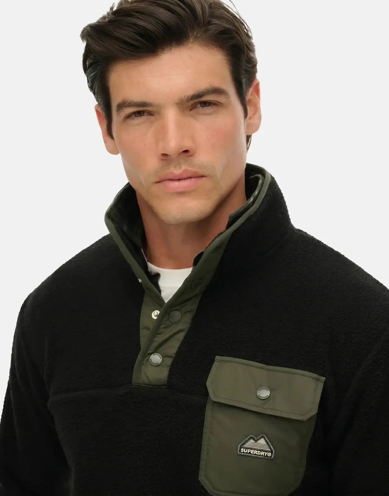 Superdry Fuji Fleece Half Zip Black Henley Jacket - Subwear