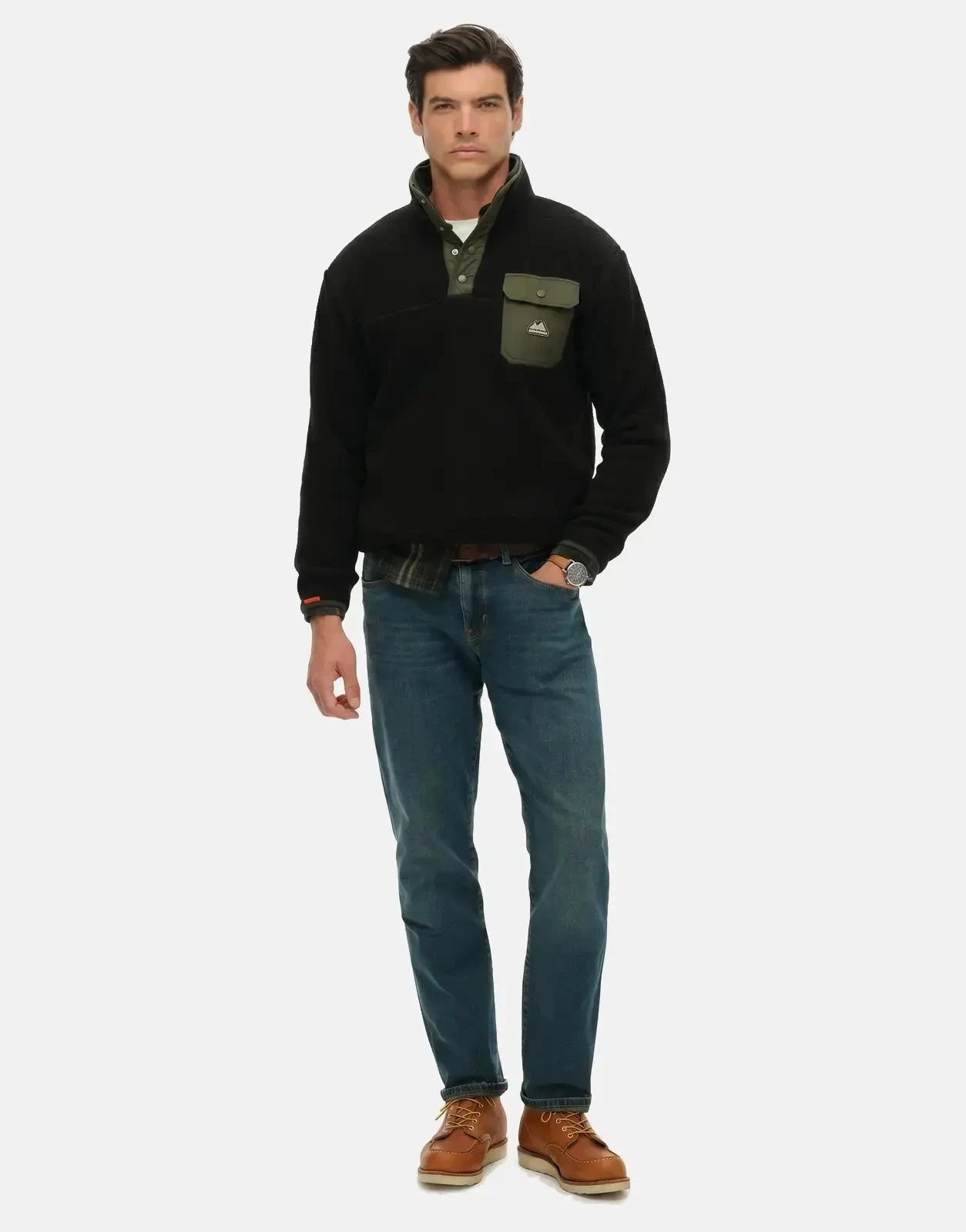Superdry Fuji Fleece Half Zip Black Henley Jacket - Subwear