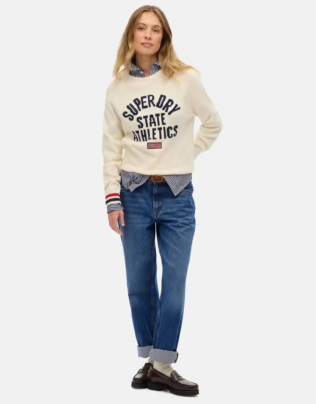 Superdry Slouchy Intarsia Graphic Desert Bone Offwhite Knitwear - Subwear