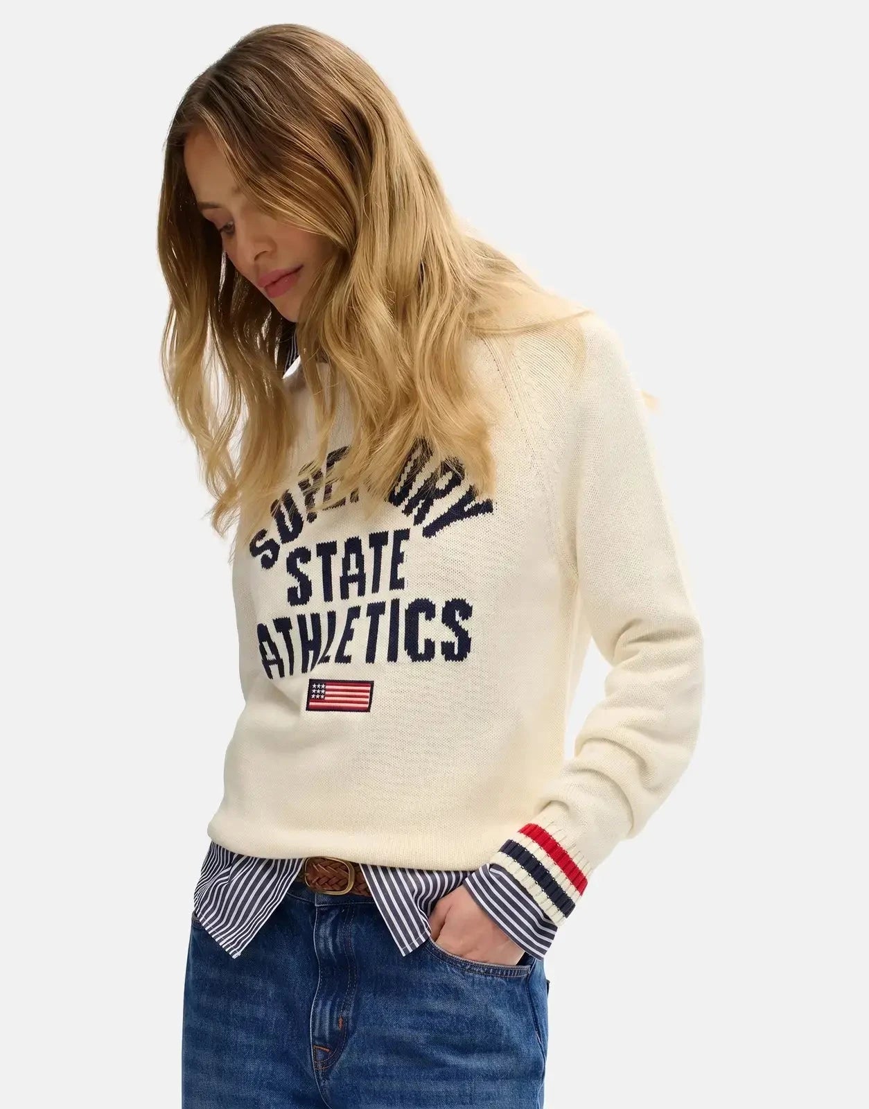 Superdry Slouchy Intarsia Graphic Desert Bone Offwhite Knitwear - Subwear