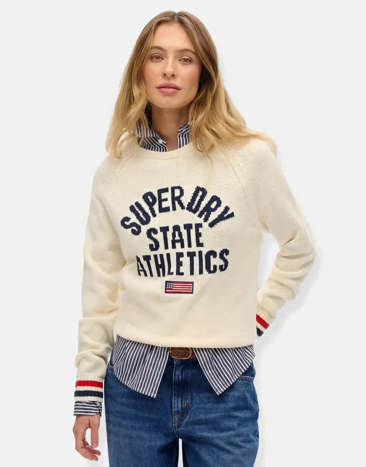 Superdry Slouchy Intarsia Graphic Desert Bone Offwhite Knitwear - Subwear