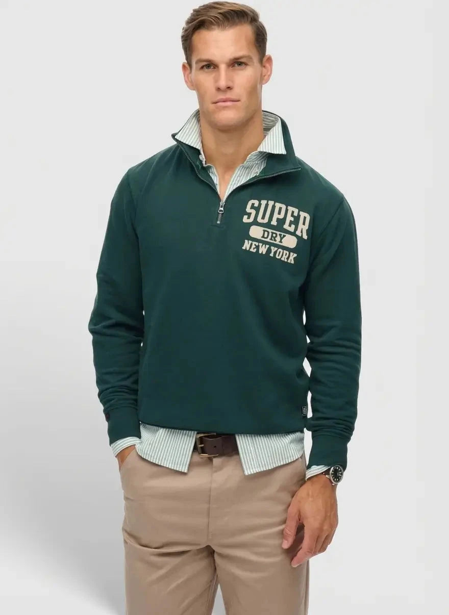Superdry Vintage Athletic Zip Henley Eagle Green Sweatshirt - Subwear