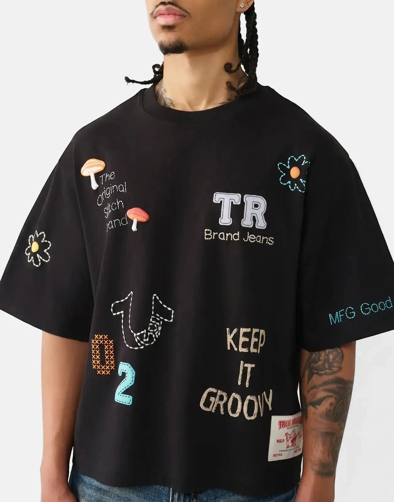 True Religion Multi Logo Boxy T-Shirt Black - Subwear