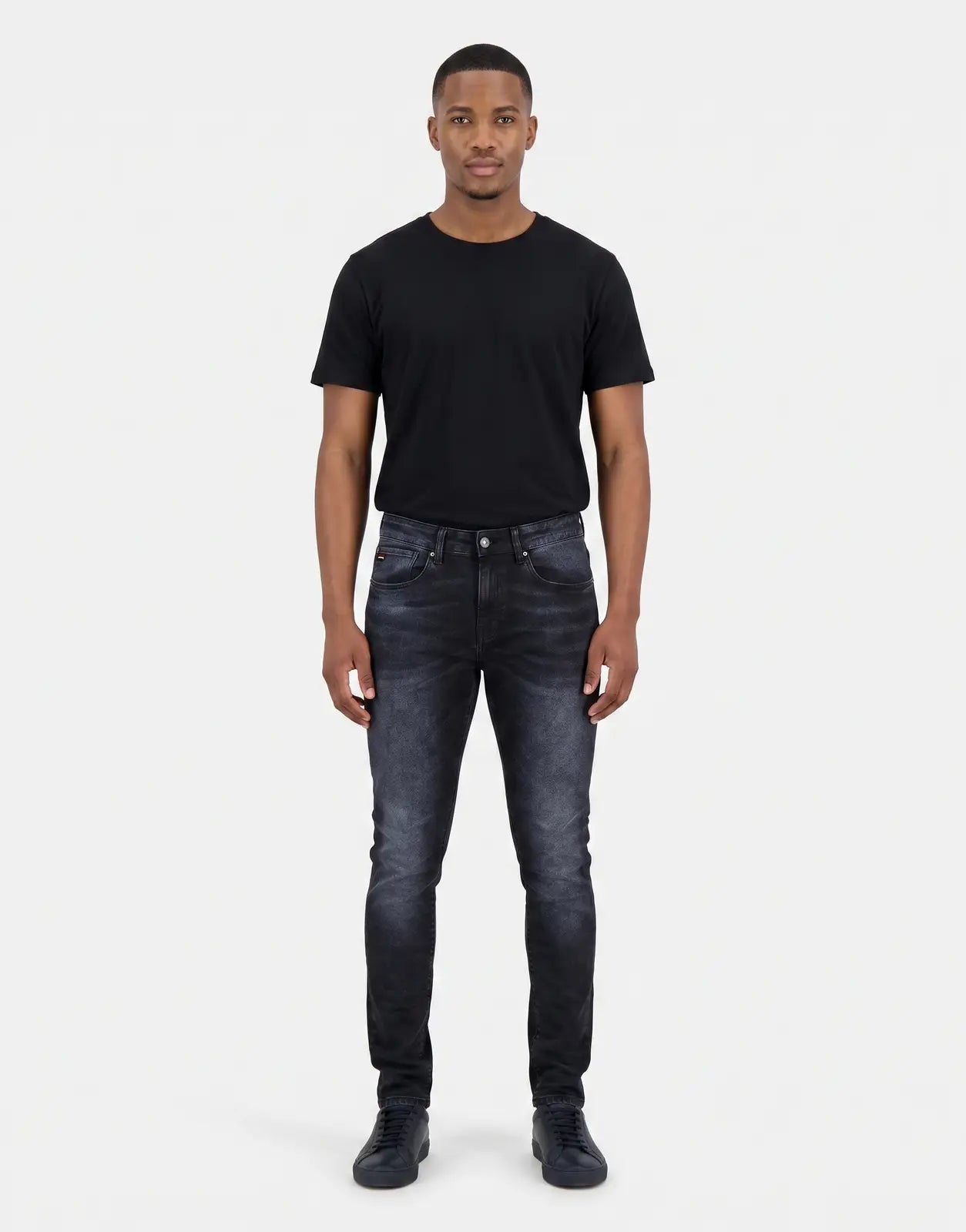 TSHEPO Takalani C1 Mid Indigo Jeans for men, featuring a washed black denim finish and slim fit.
