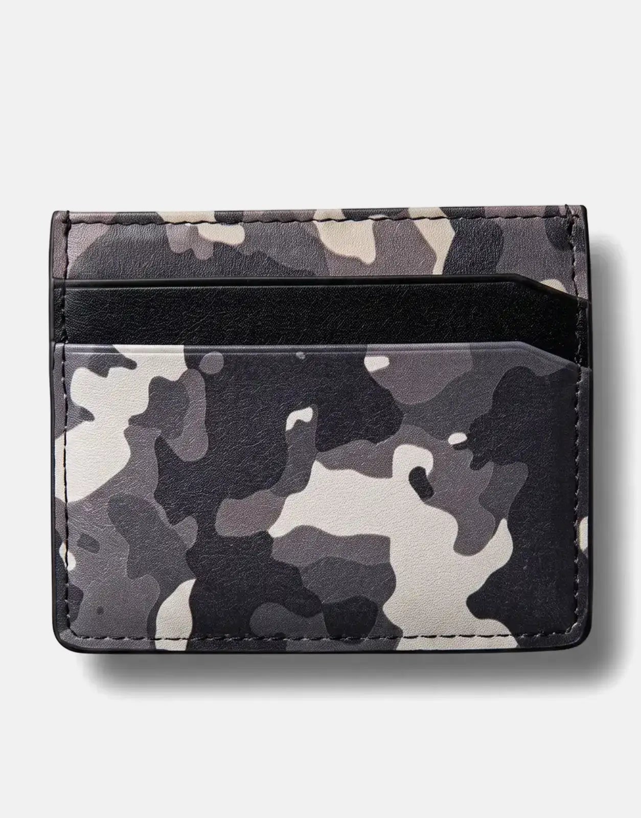 Vialli Camo/Black Card Holder, a compact wallet with a grey camouflage pattern and black card slots, displayed on a white