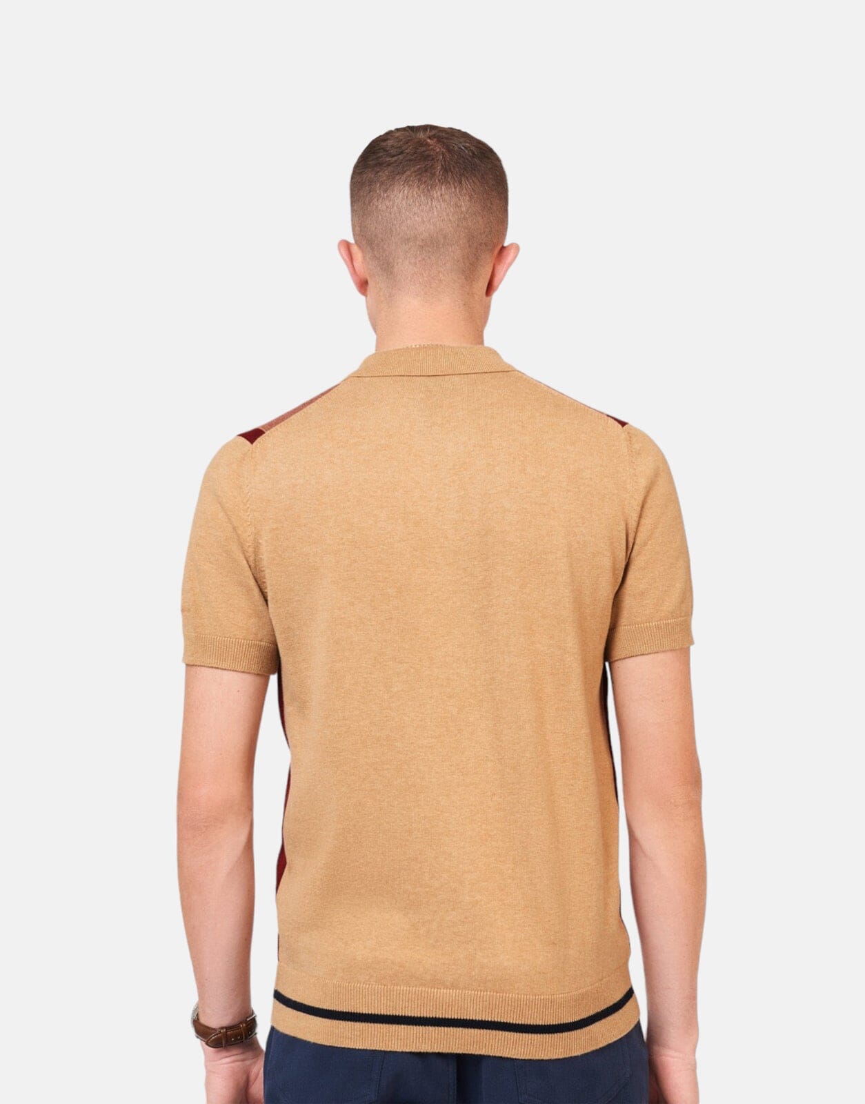 Ben Sherman Vertical Stripe Knitted Brown Polo Shirt - Subwear