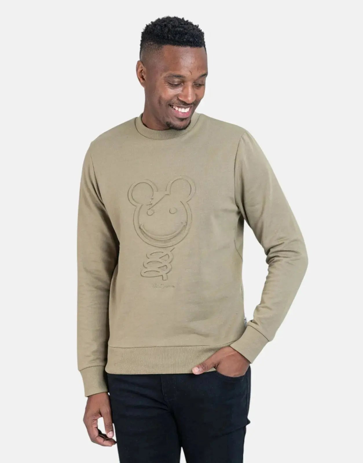 Ben Sherman Embossed 3D Happy Bear Olive Sweatshirt - Subwear