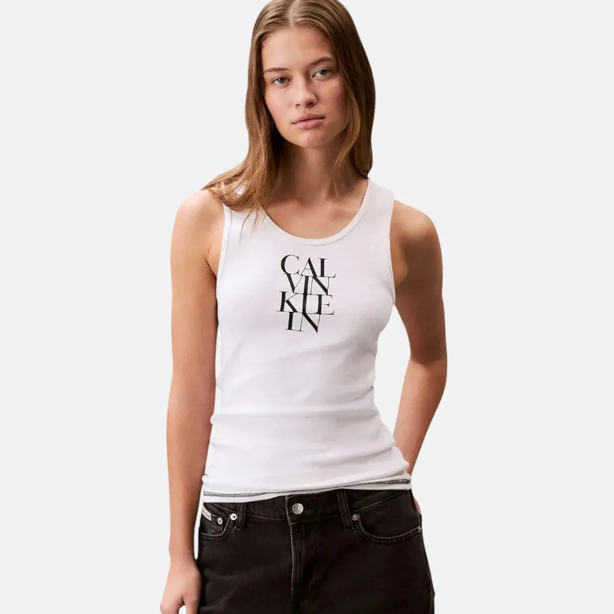 Calvin Klein Cotton Rib Solid White Tank Top