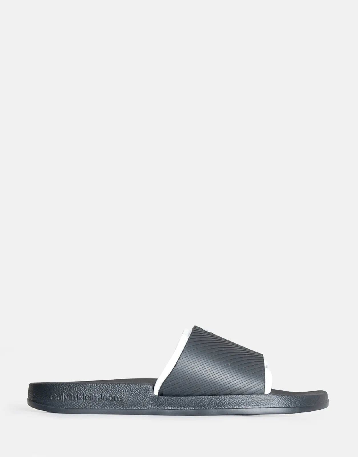 Calvin Klein Neoprene Text Rubber Black/White Slides - Subwear