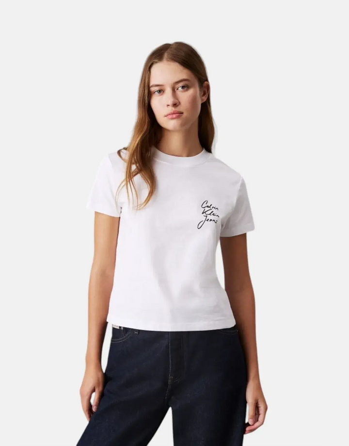 Calvin Klein Script Institutional Baby White T-Shirt - Subwear