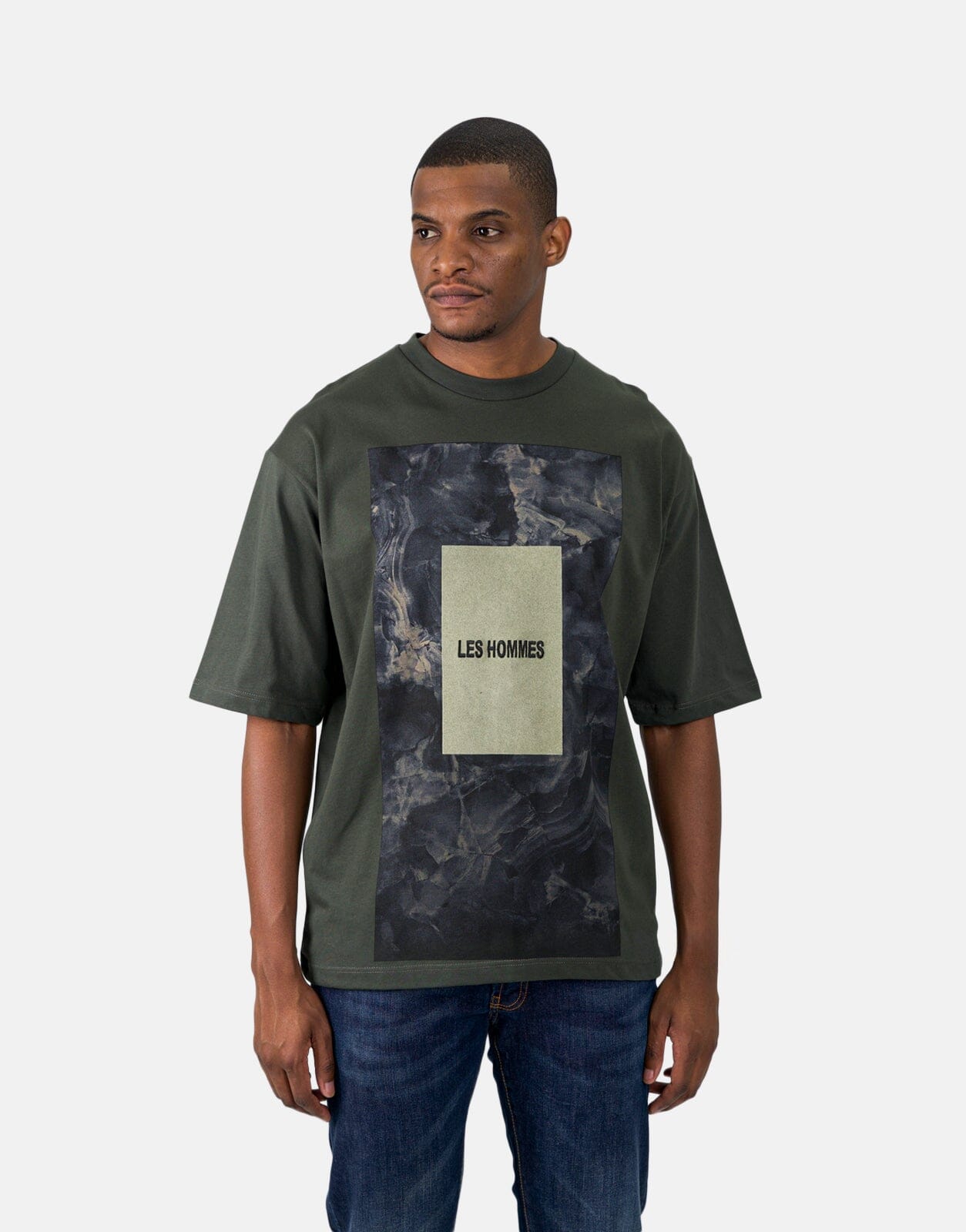 Les Hommes Green Square Mil Green T-Shirt - Subwear