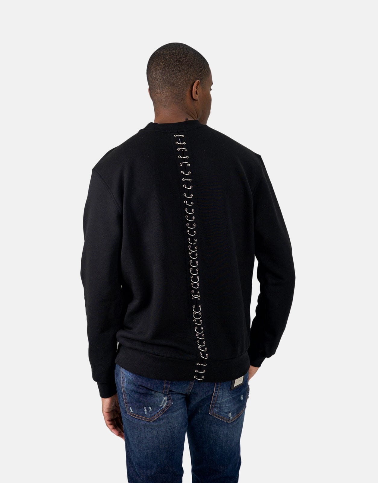 Les Hommes Black Label Back Piercing Black Sweatshirt - Subwear