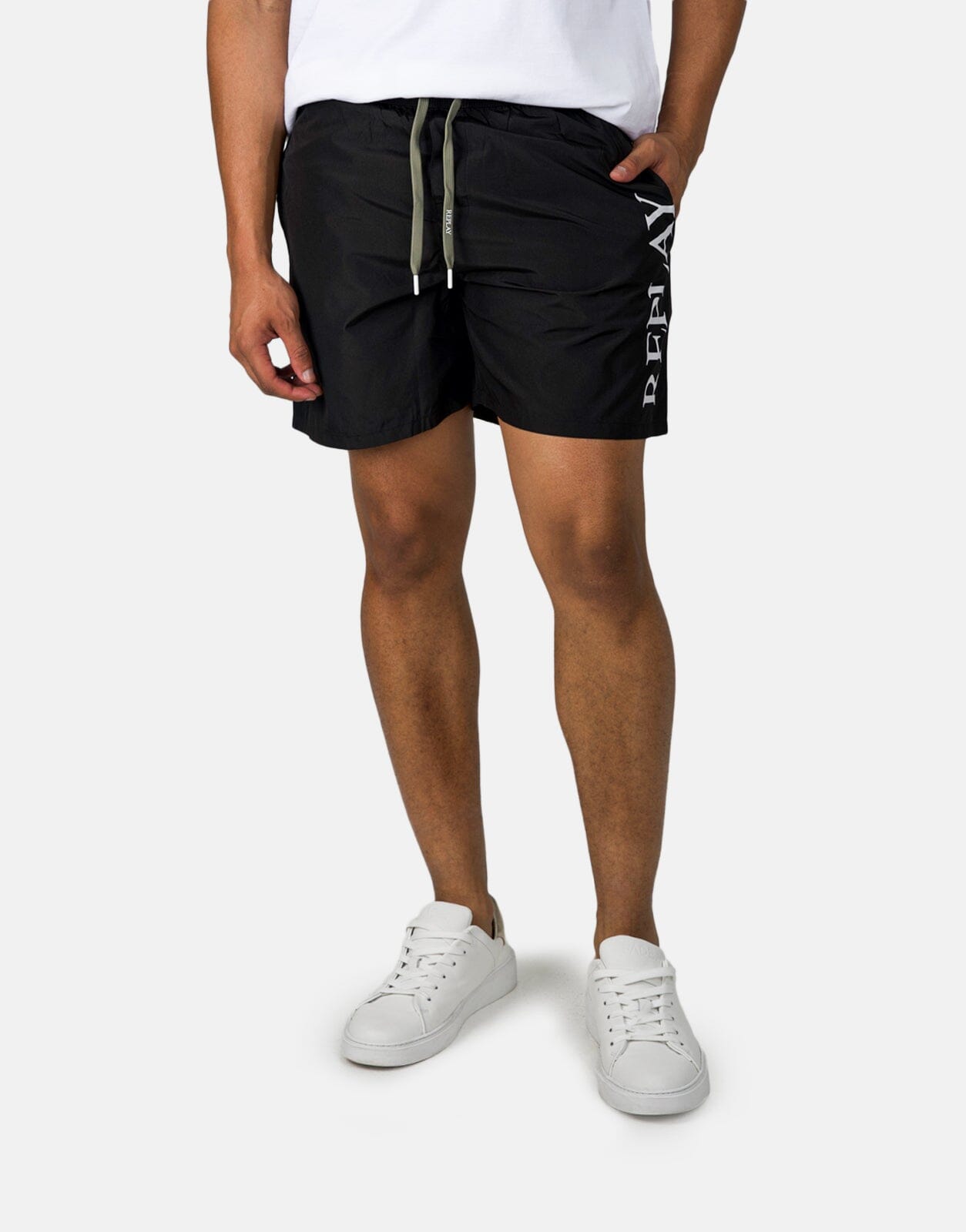 Replay Vertical-Logo Black Swim Shorts - Subwear
