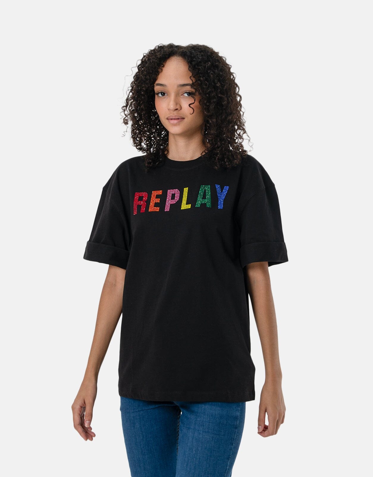 Replay Colour Block Logo Black T-Shirt - Subwear