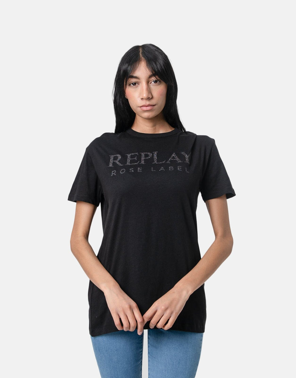 T-Shirt Replay Label Black Rose
