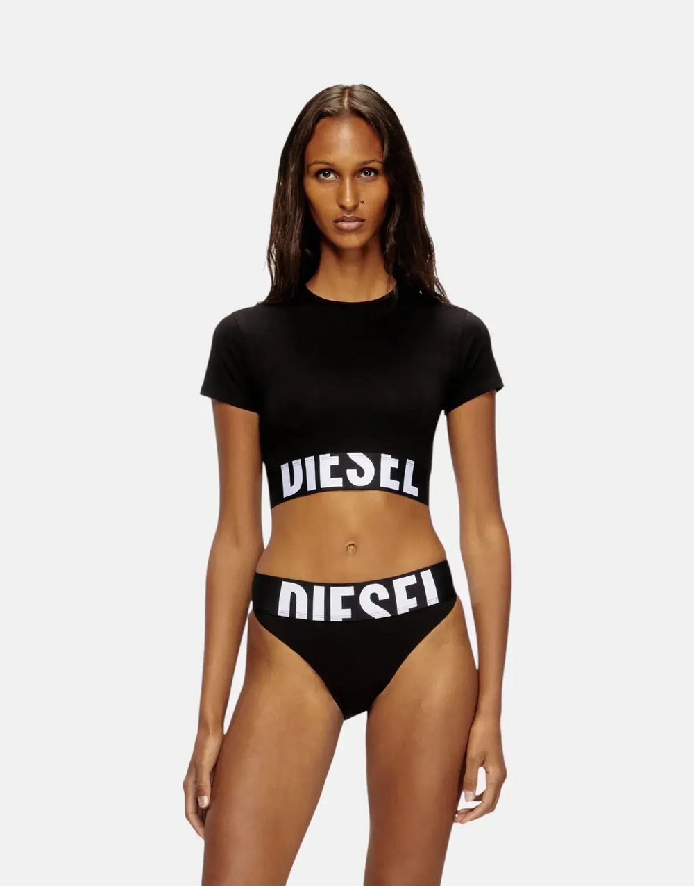 Diesel Uftee Sport Cropped Black Top - Subwear