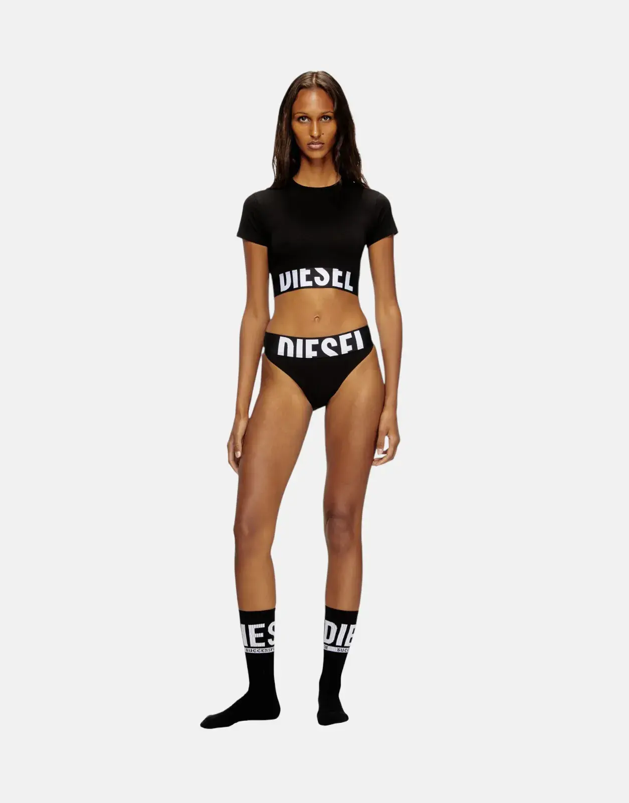 Diesel Uftee Sport Cropped Black Top - Subwear