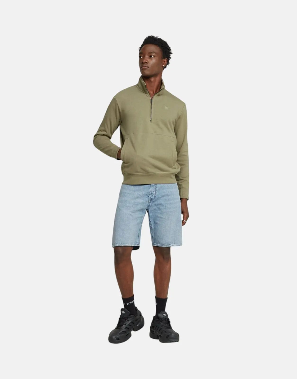 G-Star RAW Nifous Half Zip Ensis Green Sweatshirt - Subwear