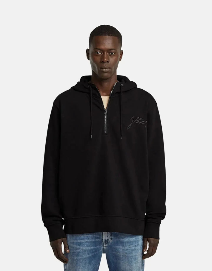 G-Star RAW Script Half Zip Black Hooded Sweatshirt - Subwear