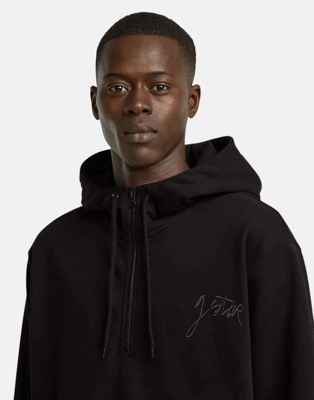 G-Star RAW Script Half Zip Black Hooded Sweatshirt - Subwear