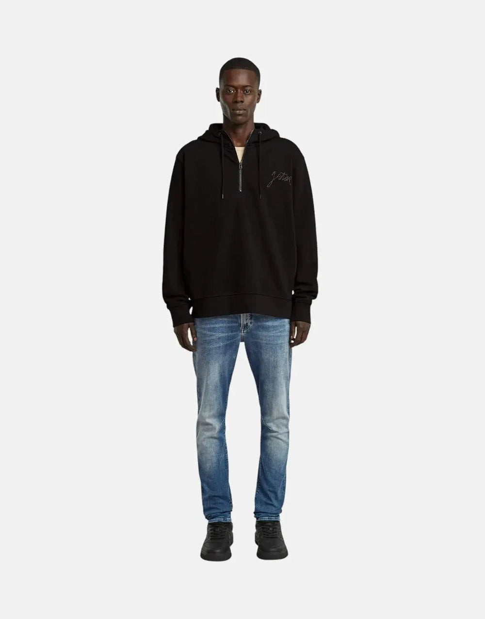 G-Star RAW Script Half Zip Black Hooded Sweatshirt - Subwear