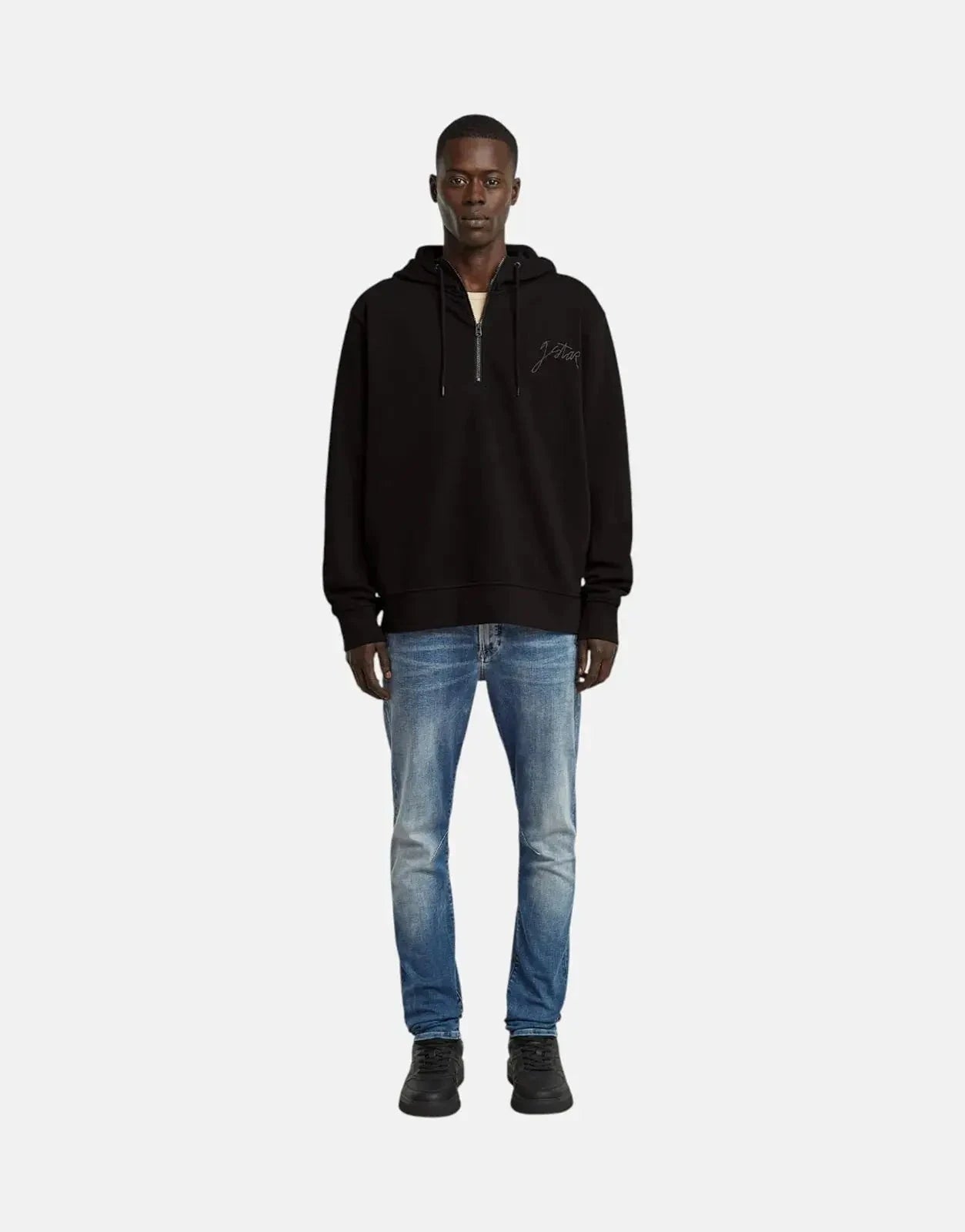 G-Star RAW Script Half Zip Black Hooded Sweatshirt - Subwear