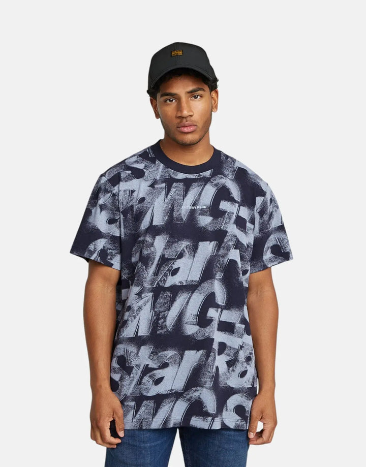 G-Star RAW Sprayed Letters Loose Osaka Blue T-Shirt - Subwear