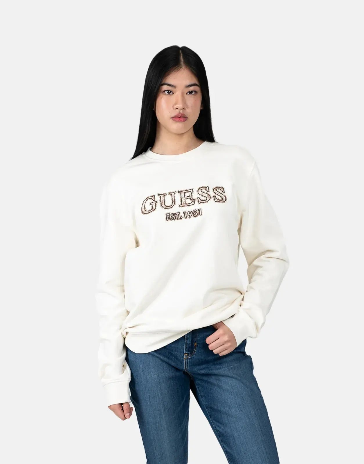Guess Basic Logo Cream Sweatshirt - Subwear