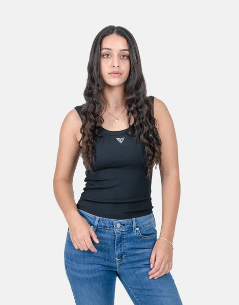 Guess Triangle Bling Rib Black Tank Top - Subwear