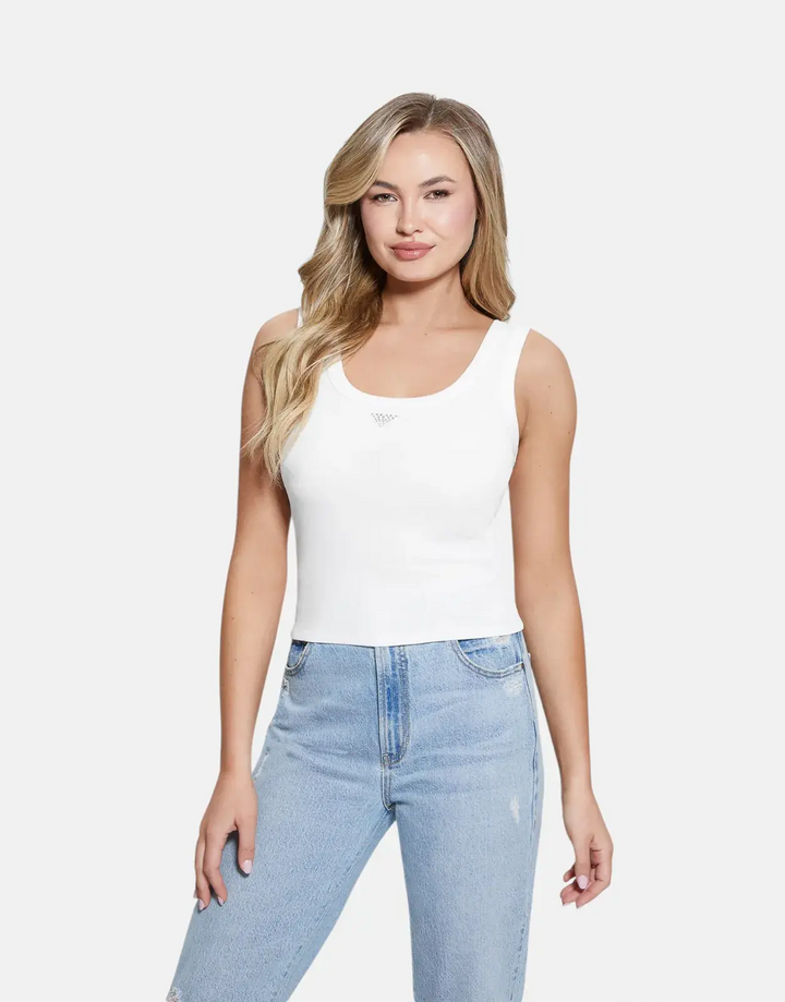 Guess Triangle Bling Rib White Tank Top - Subwear