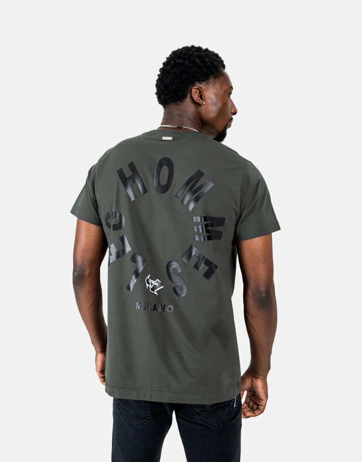 Les Hommes Arrow Back Print Mil Green T-Shirt - Subwear