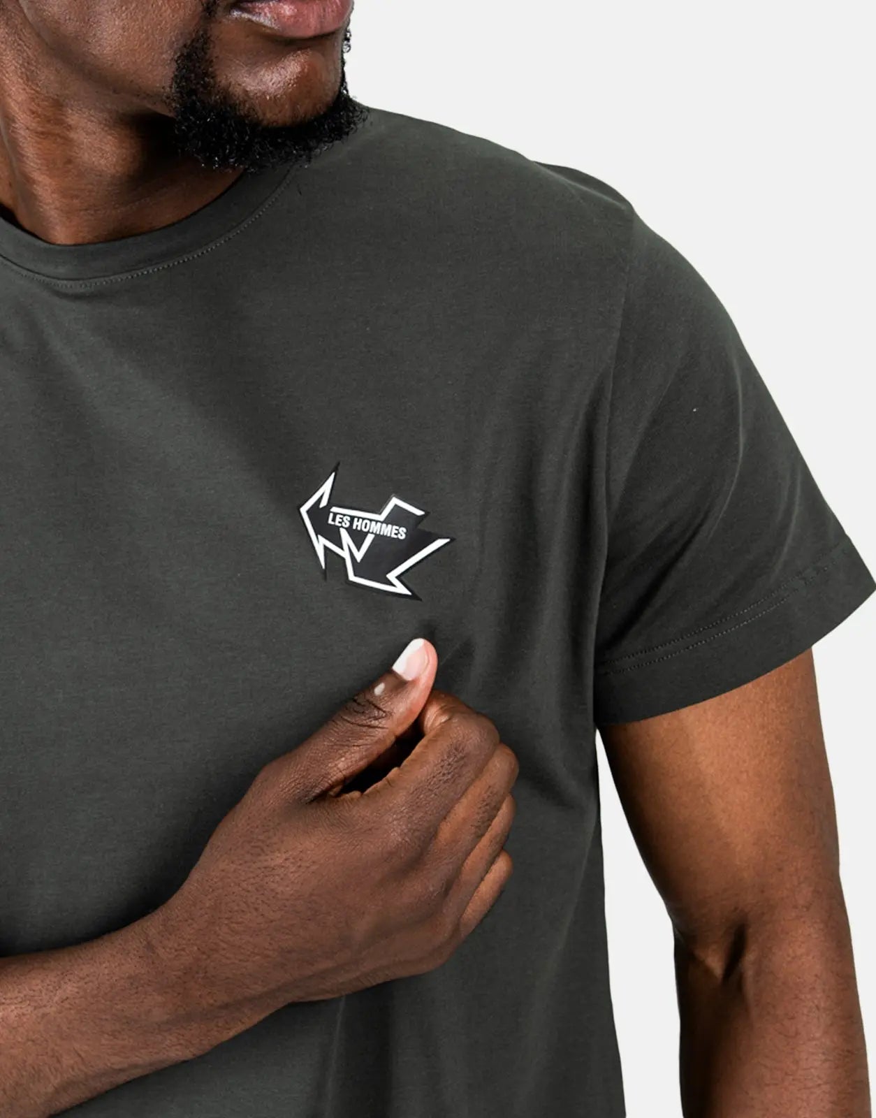 Les Hommes Arrow Back Print Mil Green T-Shirt - Subwear