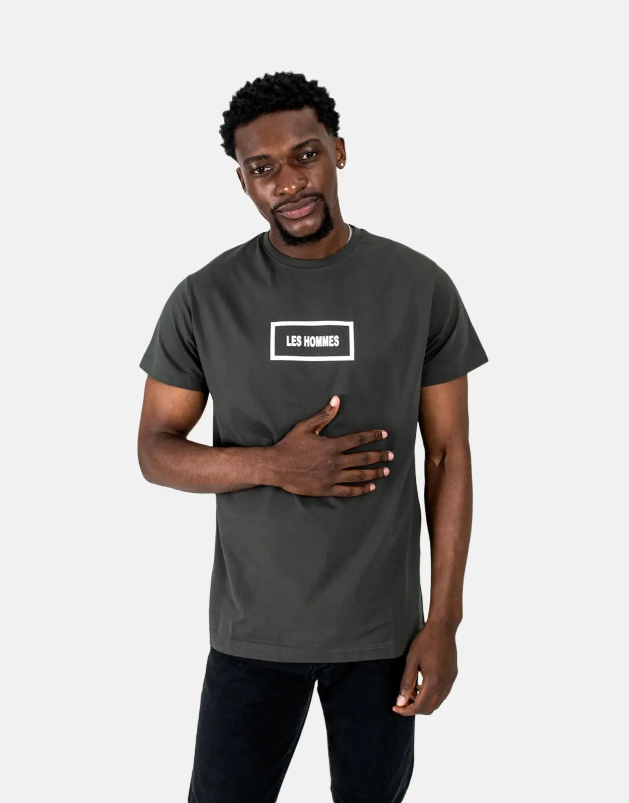Les Hommes Box Print Mil Green T-Shirt - Subwear