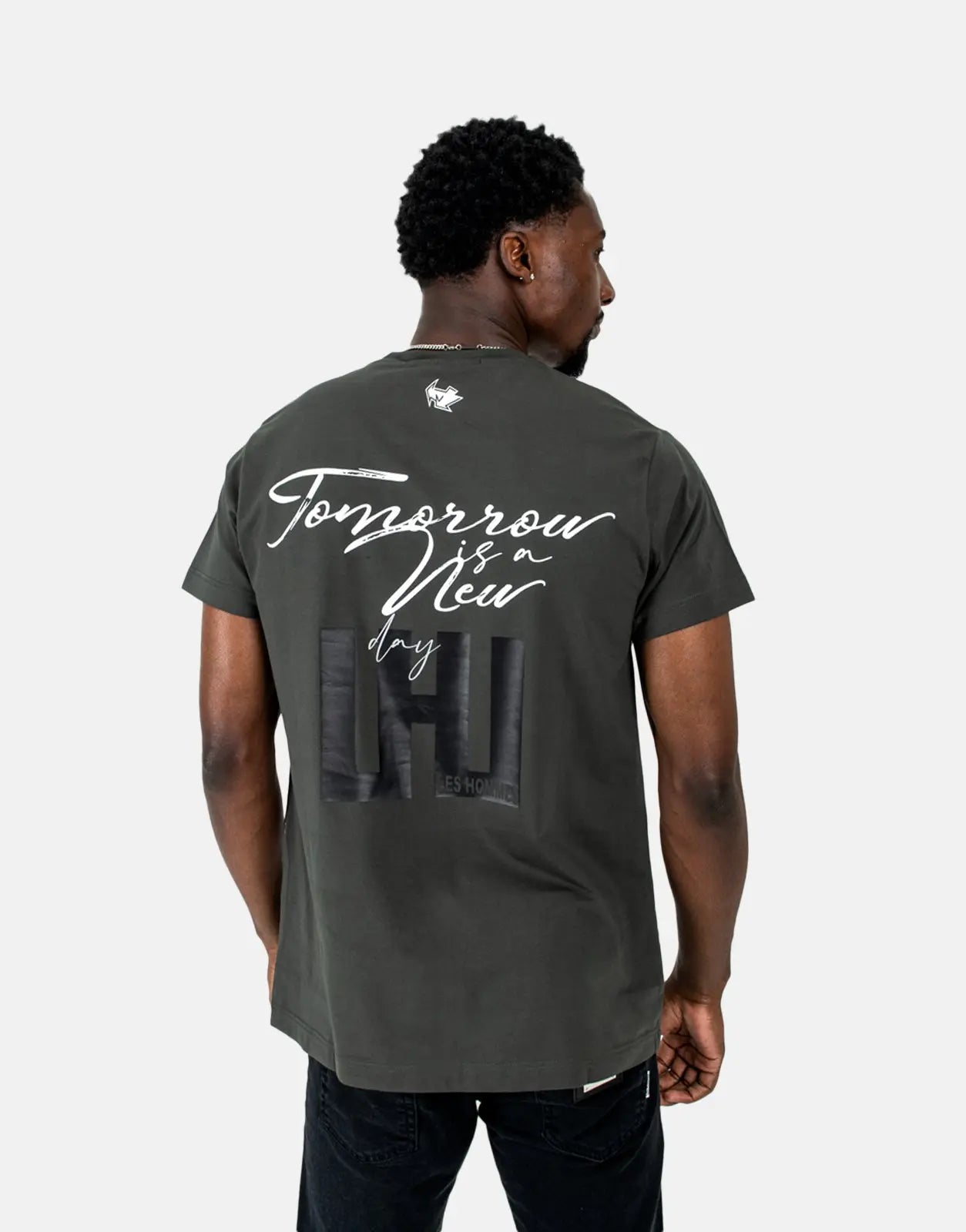 Les Hommes Box Print Mil Green T-Shirt - Subwear