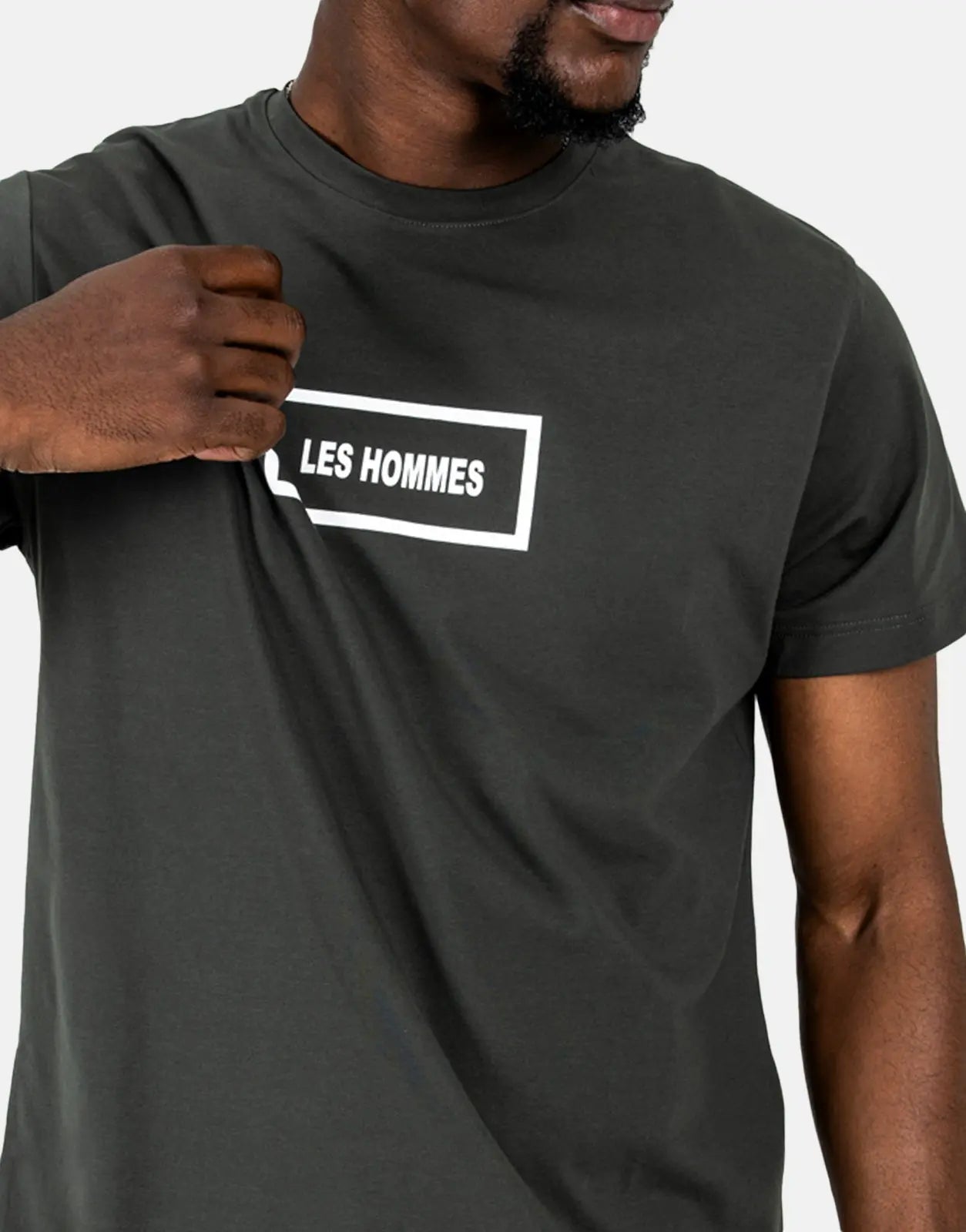 Les Hommes Box Print Mil Green T-Shirt - Subwear