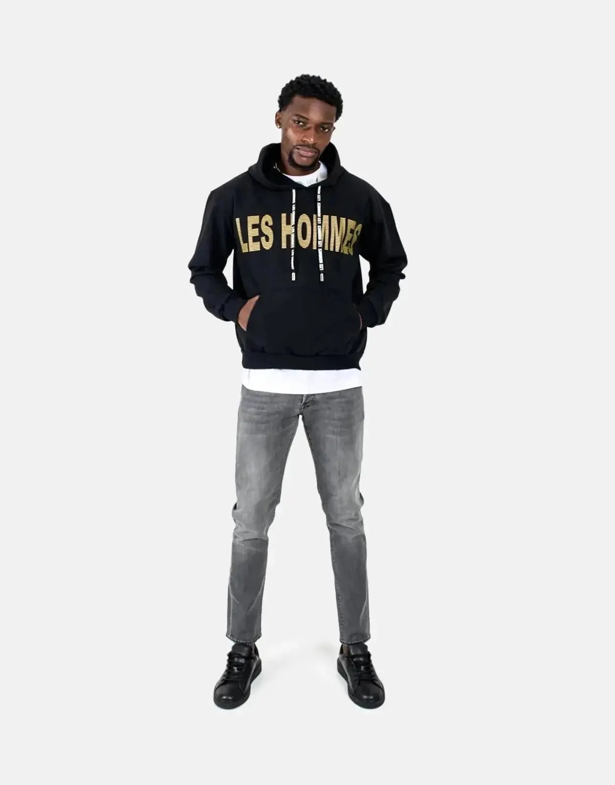 Les Hommes Graphic Hooded Black Sweatshirt - Subwear