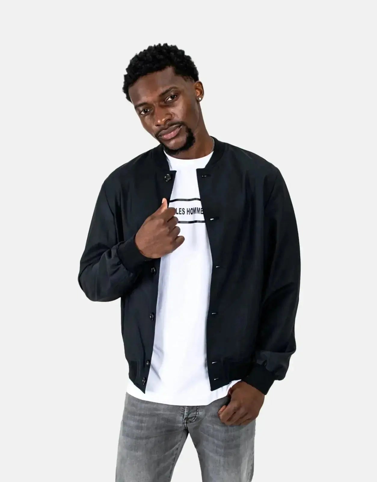 Les Hommes Lightweight Black Bomber Jacket - Subwear