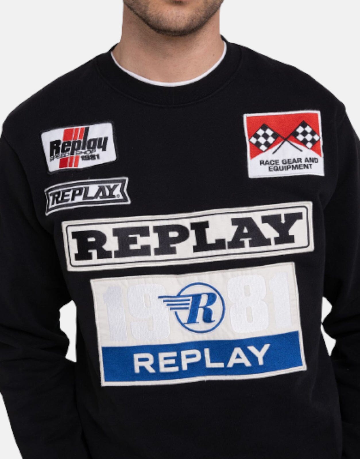 Replay Multi Badge Race Sweatshirt Black - Subwear